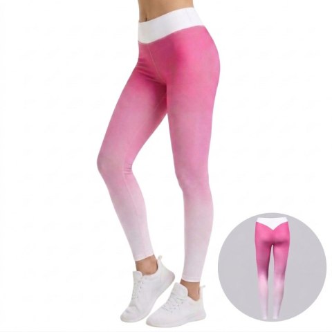 Sportowe Legginsy Fitness Trening Różowo Białe L LEG12L