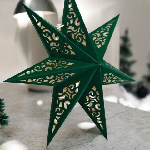GWIAZDA PAPIEROWA ŚWIĄTECZNA AŻUROWA welurowa zielona 35 cm WITRAŻ 3D WG05