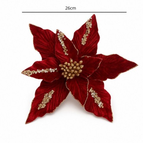 Kwiat na choinkę BOŻE NARODZENIE XXL 26 cm brokat i cekiny, bordowy WOZ47