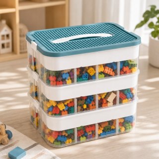Organizer, pojemnik, sorter na klocki, 3 piętrowy z tacą do układania 31x30x22cm CB82