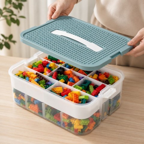 Organizer, pojemnik, sorter na klocki, 3 piętrowy z tacą do układania 31x30x22cm CB82