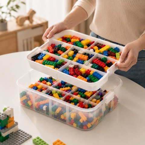 Organizer, pojemnik, sorter na klocki, 3 piętrowy z tacą do układania 31x30x22cm CB82