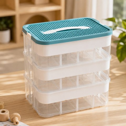 Organizer, pojemnik, sorter na klocki, 3 piętrowy z tacą do układania 31x30x22cm CB82