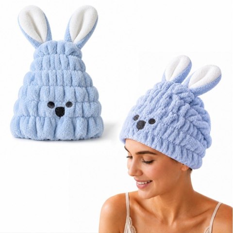 Ręcznik turban do włosów, szybkoschnący - niebieski króliczek REC55WZ2