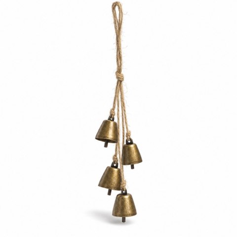 Świąteczna dekoracja - metalowe 4 dzwonki, dzwoneczki na sznurku 35 cm- WOZ52
