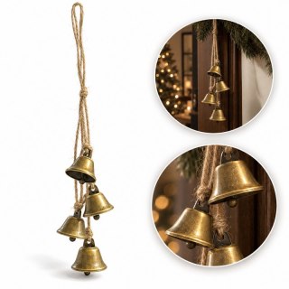 Świąteczna dekoracja - metalowe 4 dzwonki, dzwoneczki na sznurku 40cm- WOZ51