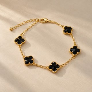 Bransoletka na rękę stal chirurgiczna pozłacana 14k złotem, KONICZYNY czarne BST1811