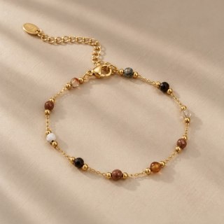 Bransoletka na rękę stal chirurgiczna pozłacana 14k złotem, kolorowe kamienie BST1820