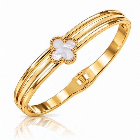 Bransoletka na rękę stal chirurgiczna pozłacana 14k złotem, obręcz KONICZYNA biała BST1799