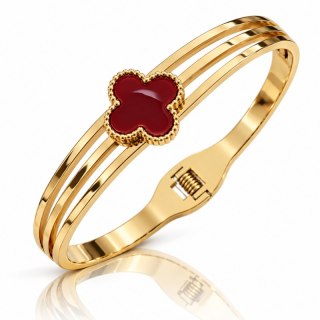 Bransoletka na rękę stal chirurgiczna pozłacana 14k złotem, obręcz KONICZYNA bordo BST1797