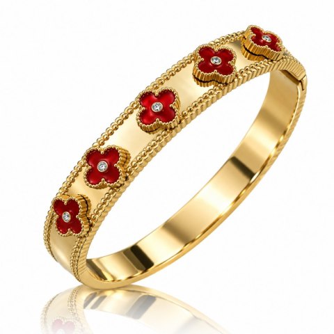 Bransoletka na rękę stal chirurgiczna pozłacana 14k złotem, obręcz KONICZYNY bordo BST1800