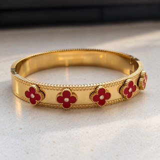 Bransoletka na rękę stal chirurgiczna pozłacana 14k złotem, obręcz KONICZYNY bordo BST1800