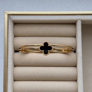 Bransoletka na rękę stal chirurgiczna pozłacana 14k złotem, obręcz czarna KONICZYNA BST1798