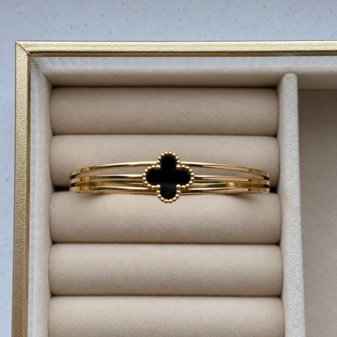 Bransoletka na rękę stal chirurgiczna pozłacana 14k złotem, obręcz czarna KONICZYNA BST1798
