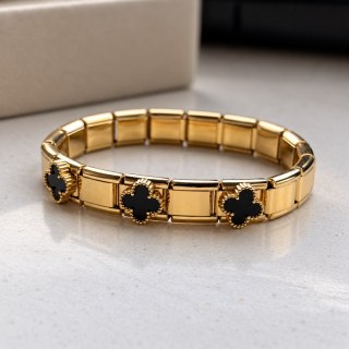 Bransoletka na rękę stal chirurgiczna pozłacana 14k złotem, obręcz czarna KONICZYNA BST1802