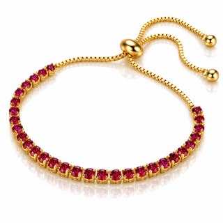 Bransoletka na rękę stal chirurgiczna pozłacana 14k złotem, regulowane zapięcie, cyrkonie red BST1807