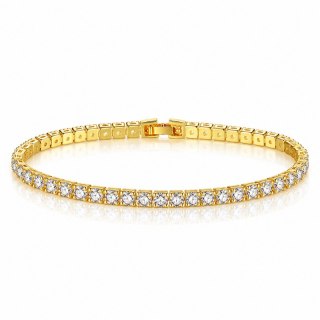 Bransoletka na rękę stal chirurgiczna pozłacana 14k złotem, tenisowa cyrkonie 3mm białe BST1803