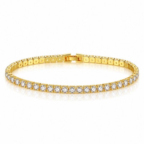 Bransoletka na rękę stal chirurgiczna pozłacana 14k złotem, tenisowa cyrkonie 3mm białe BST1803