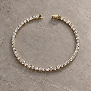 Bransoletka na rękę stal chirurgiczna pozłacana 14k złotem, tenisowa cyrkonie 3mm białe BST1803