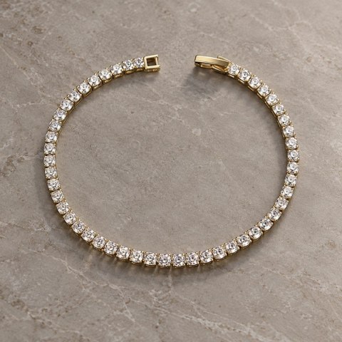 Bransoletka na rękę stal chirurgiczna pozłacana 14k złotem, tenisowa cyrkonie 3mm białe BST1803