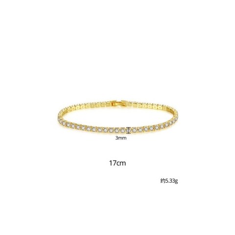 Bransoletka na rękę stal chirurgiczna pozłacana 14k złotem, tenisowa cyrkonie 3mm białe BST1803