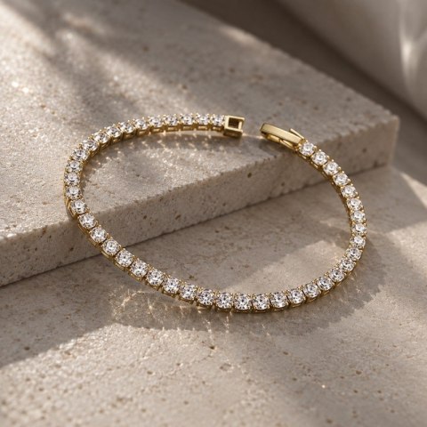 Bransoletka na rękę stal chirurgiczna pozłacana 14k złotem, tenisowa cyrkonie 4mm białe BST1804