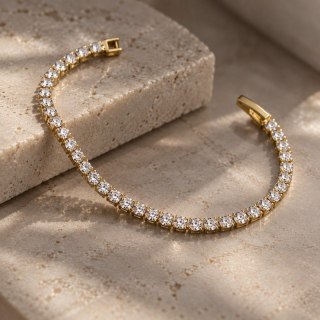 Bransoletka na rękę stal chirurgiczna pozłacana 14k złotem, tenisowa cyrkonie 5mm białe BST1805