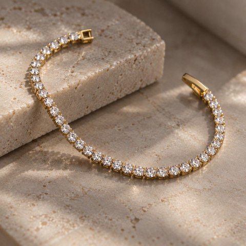 Bransoletka na rękę stal chirurgiczna pozłacana 14k złotem, tenisowa cyrkonie 5mm białe BST1805