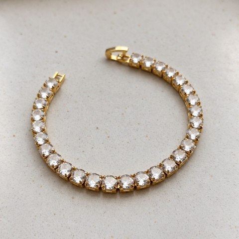 Bransoletka na rękę stal chirurgiczna pozłacana 14k złotem, tenisowa cyrkonie 5mm białe BST1805