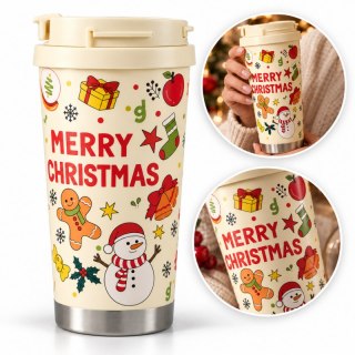 Świąteczny kubek termiczny 520ml z uchwytem i ustnikiem, MERRY CHRISTMAS CUP34