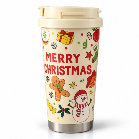 Świąteczny kubek termiczny 520ml z uchwytem i ustnikiem, MERRY CHRISTMAS CUP34