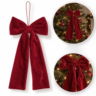 Bordowa kokarda, aksamitna, ozdoba świąteczna na choinkę, drzwi 18x39cm WOZ88