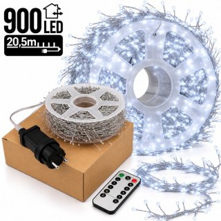 Zewnętrzne/wewnętrzne lampki choinkowe ryż 900 LED 20,5m, barwa zimna białe do dekoracji LAMP67