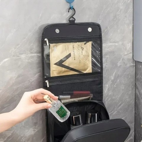 Kosmetyczka rozkładana elegancka kuferek etui z rączką czarna KS153CZ