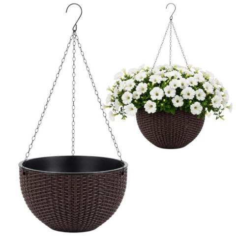 Doniczka wisząca brązowa duża Rattan Design 26 cm ROS10BR