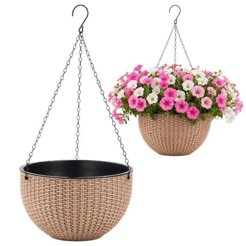 Doniczka wisząca kremowa duża Rattan Design 26 cm ROS10K