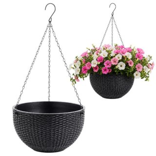 Doniczka wisząca szara duża Rattan Design 26 cm ROS10GRAF
