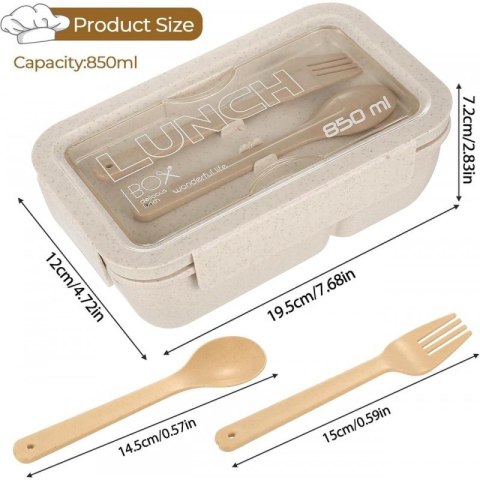 Lunch box, śniadaniówka ze sztućcami beżowy przegródki 850 ml PJM46