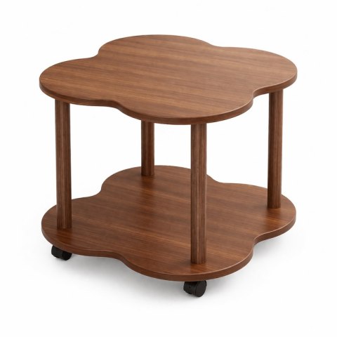Mobilny stolik kawowy w kształcie koniczyny, orzechowy 60x60x48cm STL26