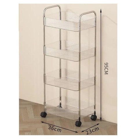 Ryflowany regał, szafka na kółkach, 4 poziomy, transparentny 36x26x95cm SZ54