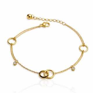 Bransoletka na rękę stal chirurgiczna pozłacana 14k złotem, okręgi BST1600