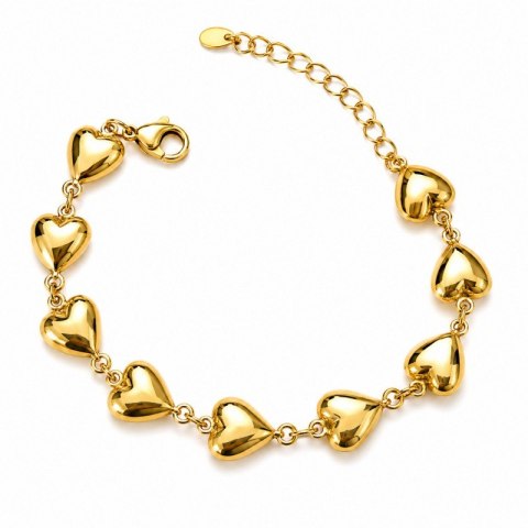 Bransoletka na rękę stal chirurgiczna pozłacana 14k złotem, serca BST1644