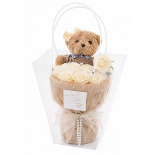 Flower box, bukiet zapachowych kwiatów mydlanych z MISIEM 8szt. BUK31B