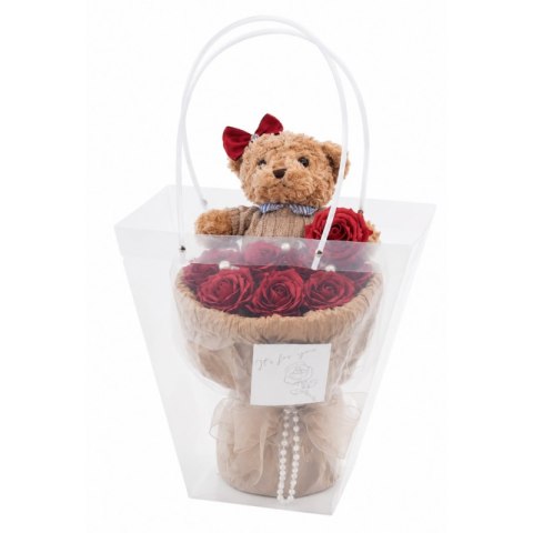 Flower box, bukiet zapachowych kwiatów mydlanych z MISIEM 8szt. BUK31CZE