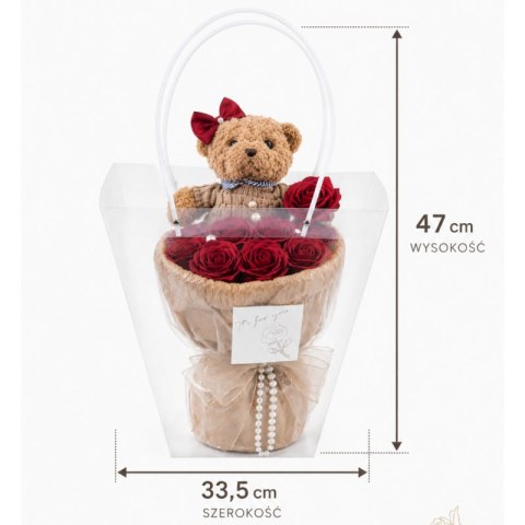Flower box, bukiet zapachowych kwiatów mydlanych z MISIEM 8szt. BUK31CZE