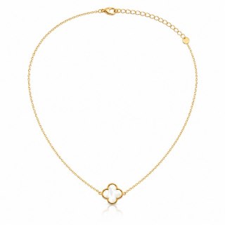 Naszyjnik stal szlachetna pozłacana 14k złotem, 13mm biała koniczynka NST2298