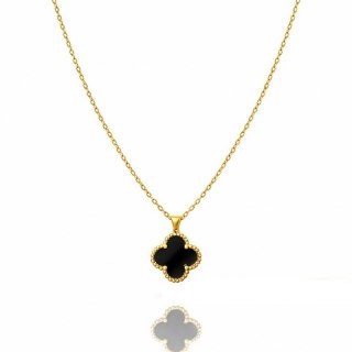 Naszyjnik stal szlachetna pozłacana 14k złotem, koniczynka 13mm, czarna NST2300