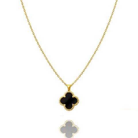 Naszyjnik stal szlachetna pozłacana 14k złotem, koniczynka 13mm, czarna NST2300