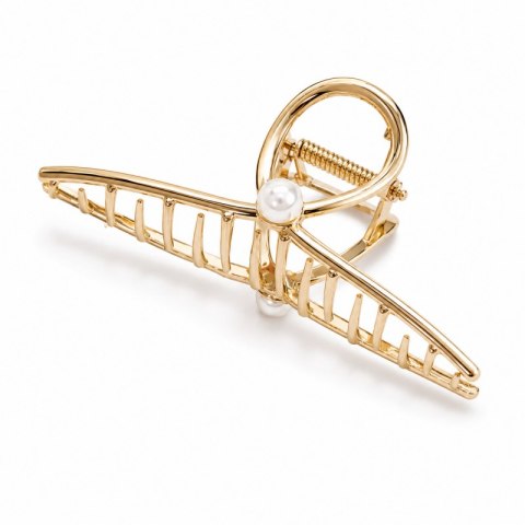 Spinka do włosów klamra ZŁOTA z PERŁĄ, metalowa mocna XL 11cm SP461