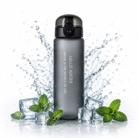Butelka na wodę, sportowy bidon HELLO WATER 600ML czarny BD69